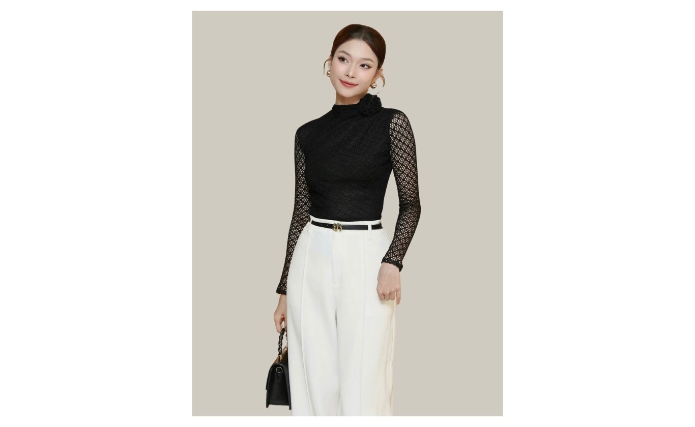 Áo kiểu tiệc cotton lưới kèm hoa A4373N - Ảnh trưng bày