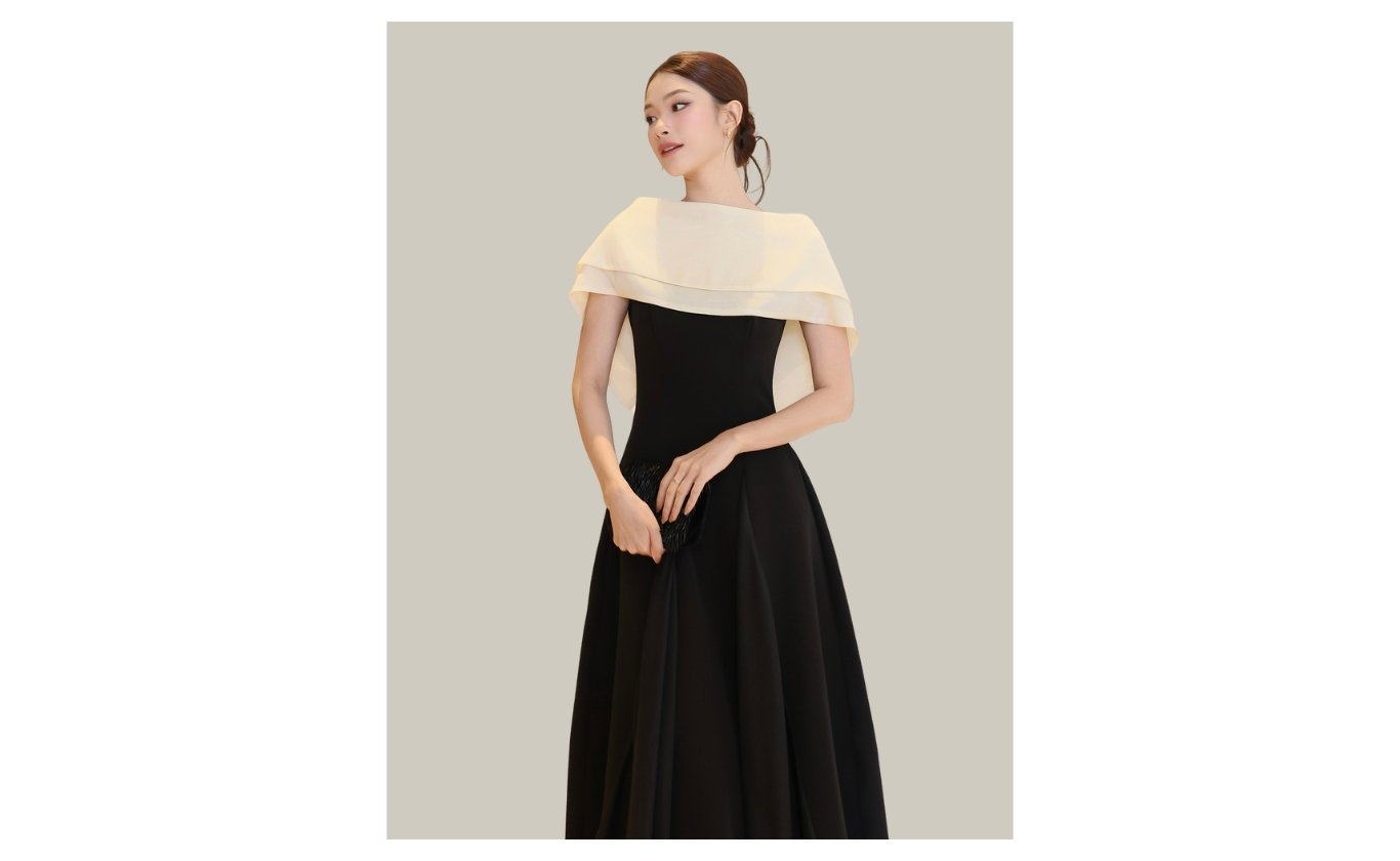 Đầm 2 dây tiệc dài cotton kèm áo D4325B - Ảnh trưng bày