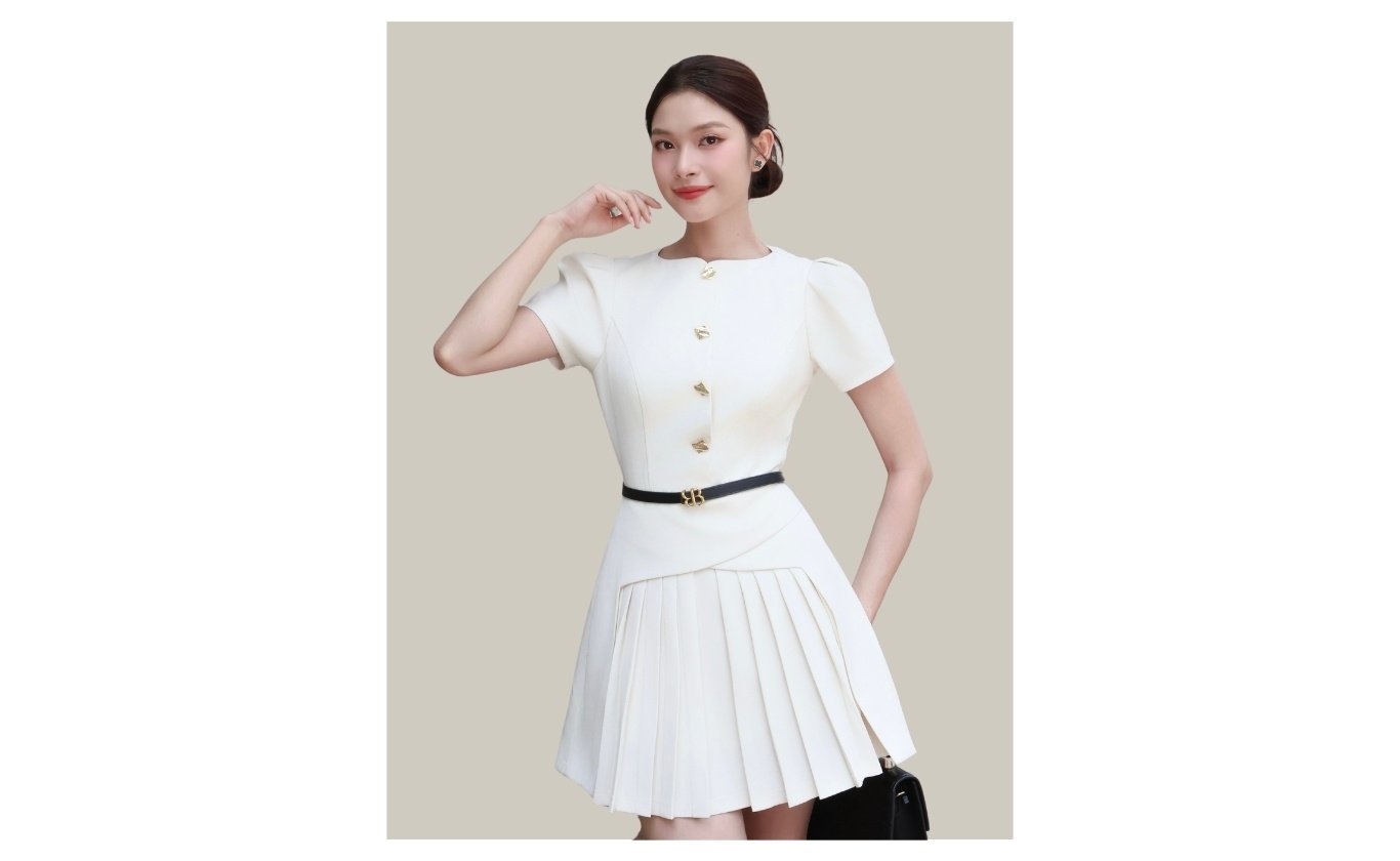 Đầm xòe A công sở ngắn xếp ly D4396A - Ảnh trưng bày