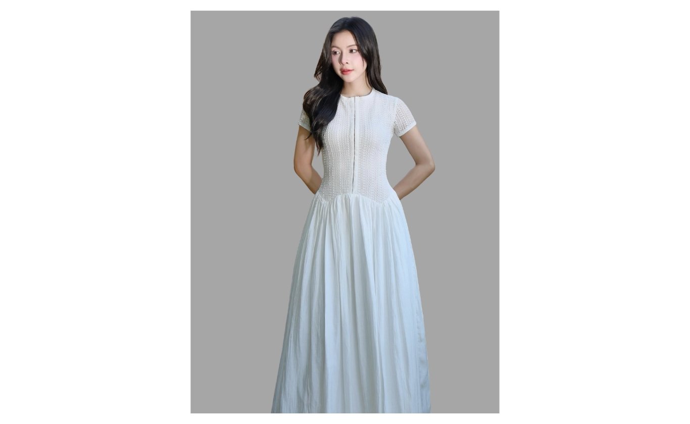 Đầm xòe dạo phố thun ren dài D4442A - Ảnh trưng bày