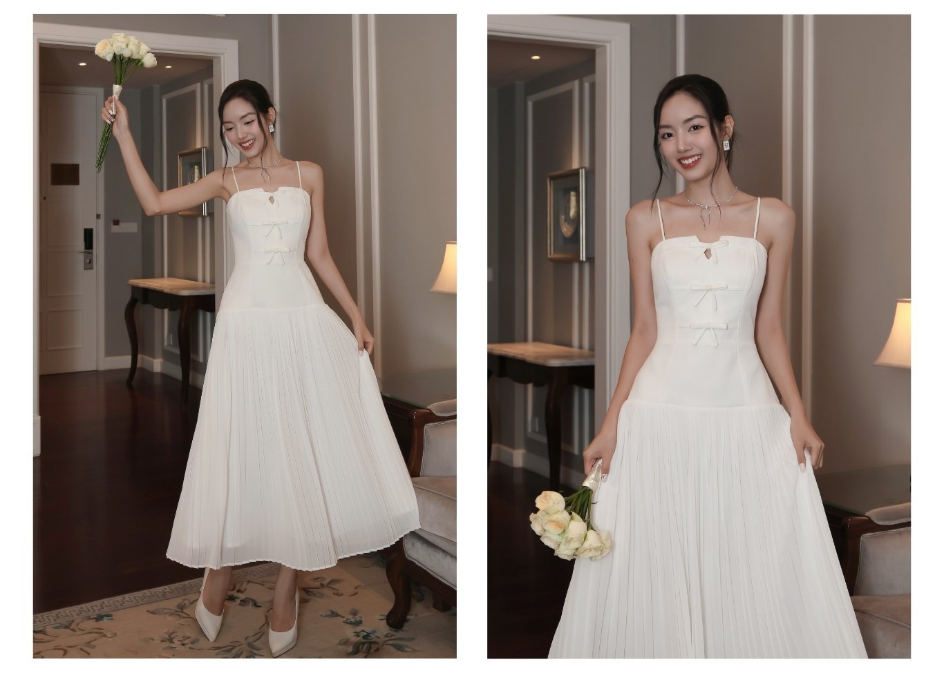 Ảnh lookbook 1 Đầm 2 dây tiệc dài cotton đính nơ D4252A