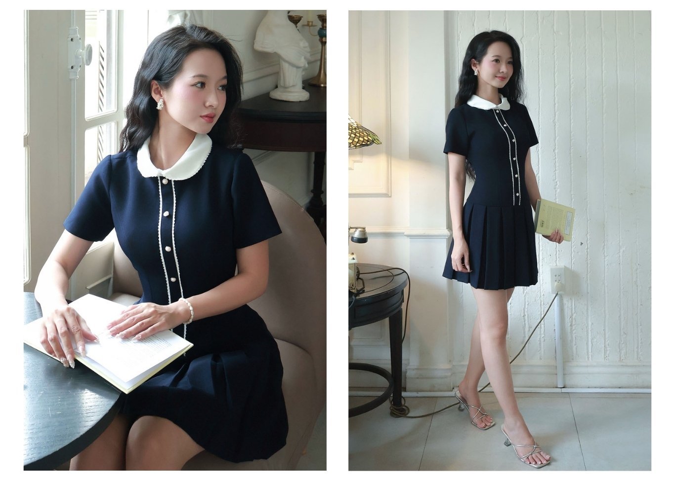 Ảnh lookbook Đầm dạo phố ngắn cotton xếp li D4351A