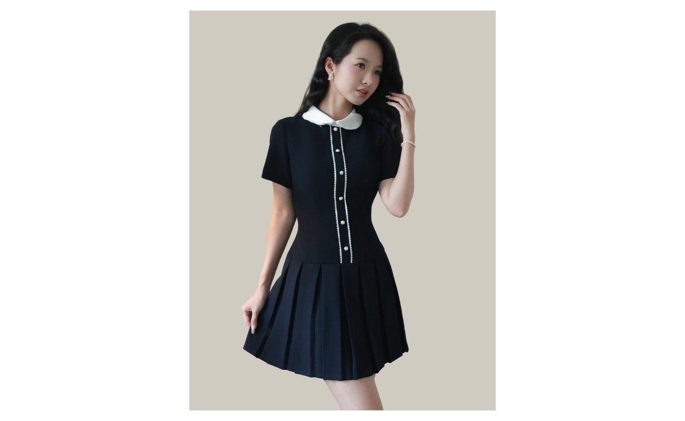Ảnh trưng bày Đầm dạo phố ngắn cotton xếp li D4351A