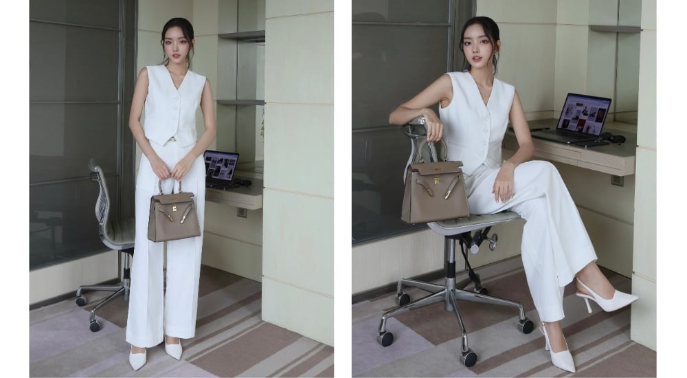 áo gile phối quần dài