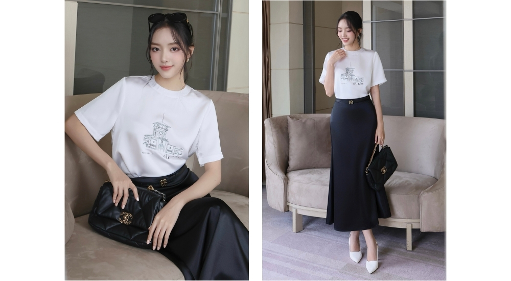 Áo in kiểu công sở cổ tròn - A4353T