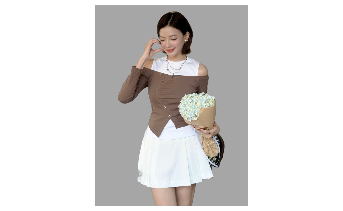 Áo kiểu layer trễ vai tay dài - A4192Q