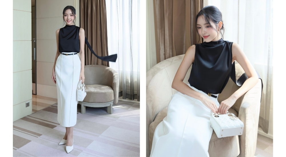 Áo kiểu lụa cổ tròn tà xéo - A4308B