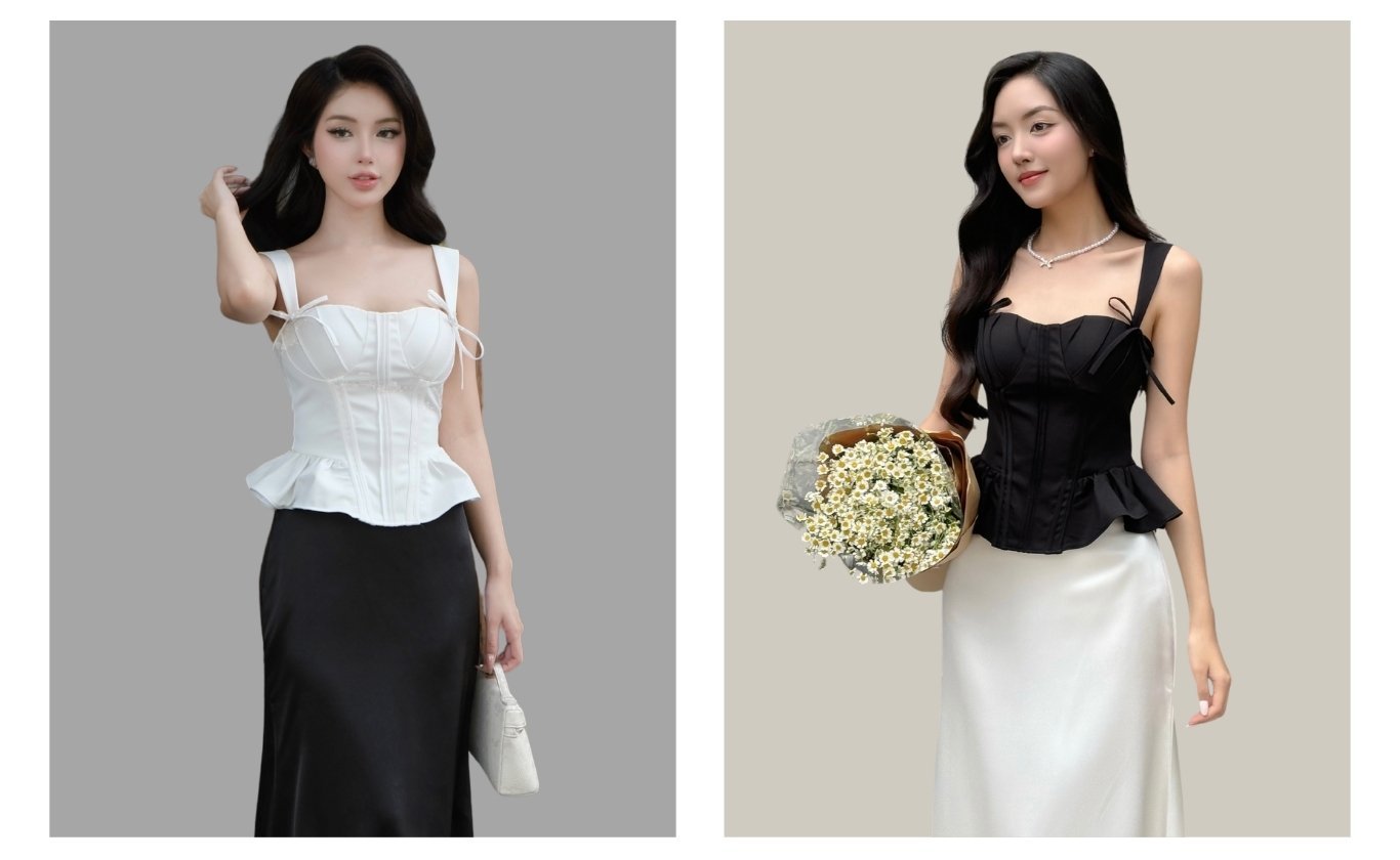 Áo kiểu peplum giả corset - A4266B
