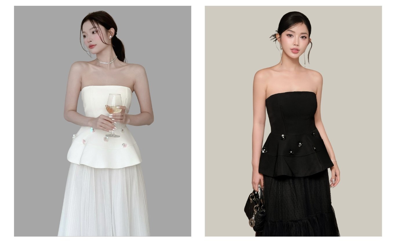 Áo kiểu peplum kết hoa sequin - A4046T