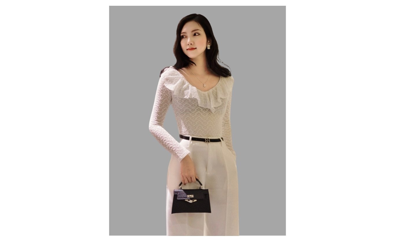 Áo kiểu tay dài cổ V viền bèo - A4225Q