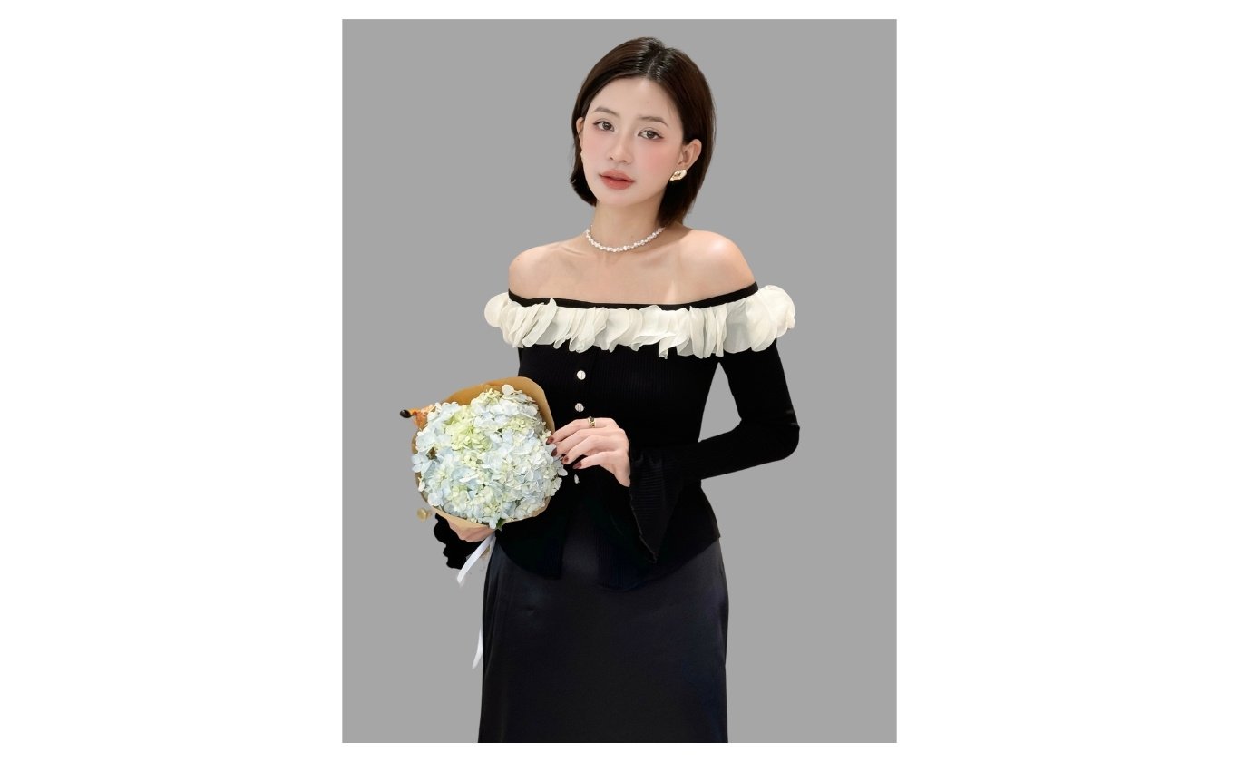 Áo kiểu trễ vai xếp viền bèo - A4161T