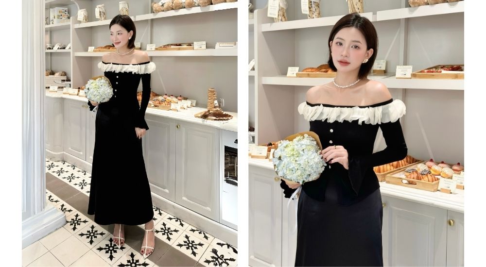 Áo kiểu trễ vai xếp viền bèo - A4161T