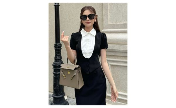 Áo sơ mi công sở phối cổ trắng - A3622