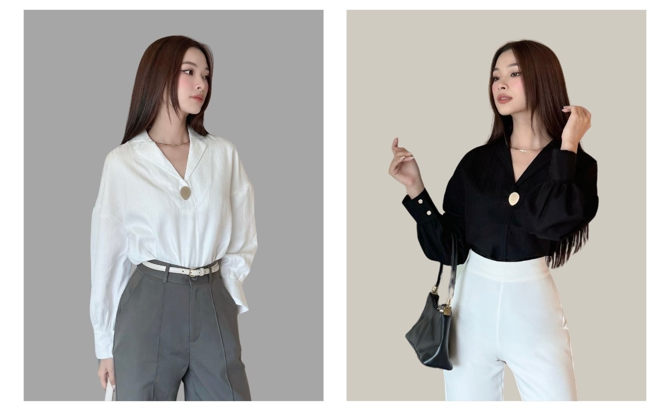 Áo sơ mi tay dài nhún phồng - A3642