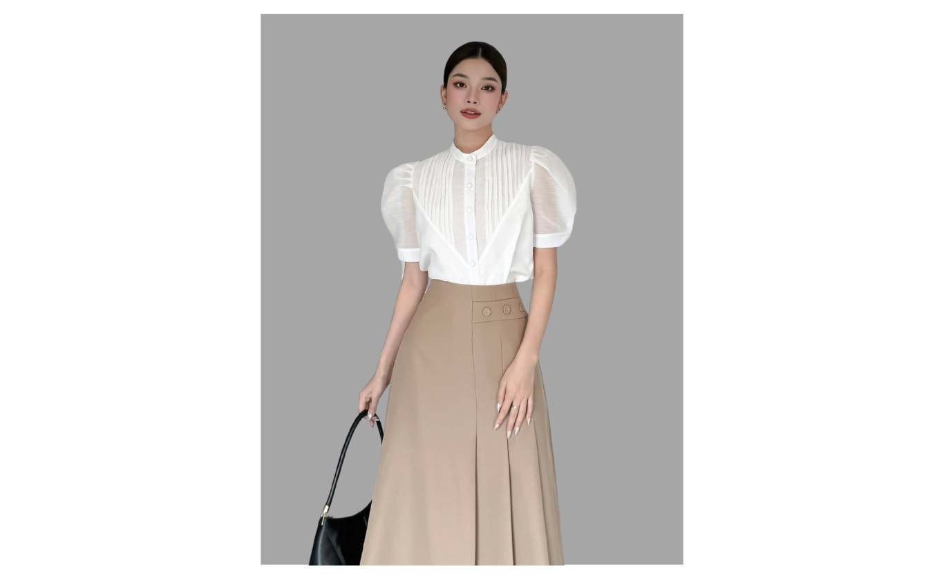 Áo sơ mi tay ngắn xếp phồng - A3753T