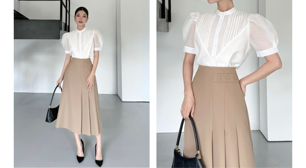 Áo sơ mi tay ngắn xếp phồng - A3753T