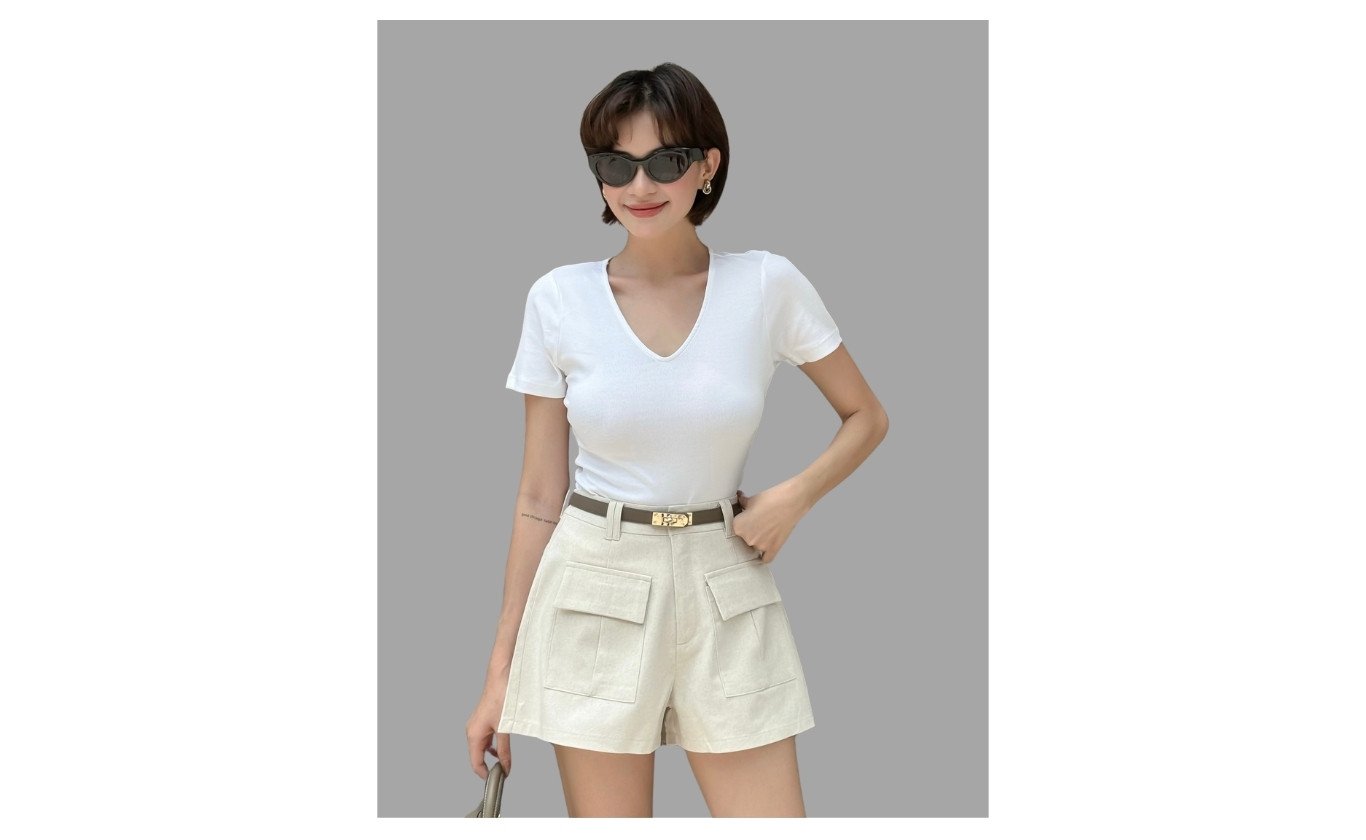 Áo thun tay ngắn cổ tim basic - A3698