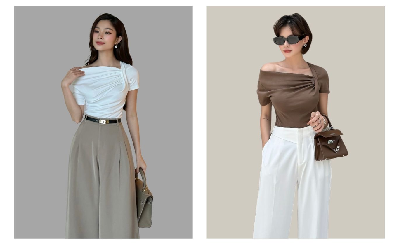 Áo thun tay ngắn lệch vai - A2989