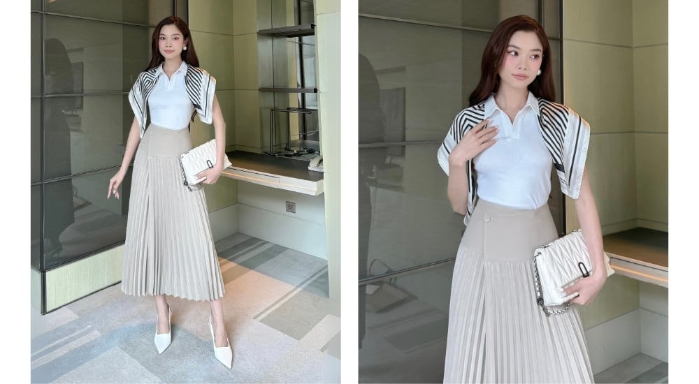 Chân váy dài xếp ly lưng bảng to - V3556