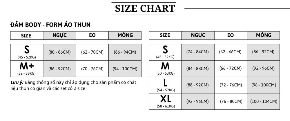 Bảng quy đổi size của BBSTORE'S