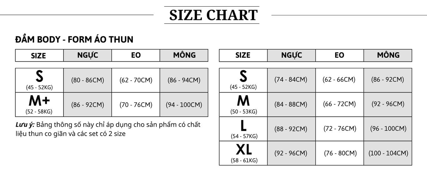 Bảng quy đổi size của BBSTORE'S