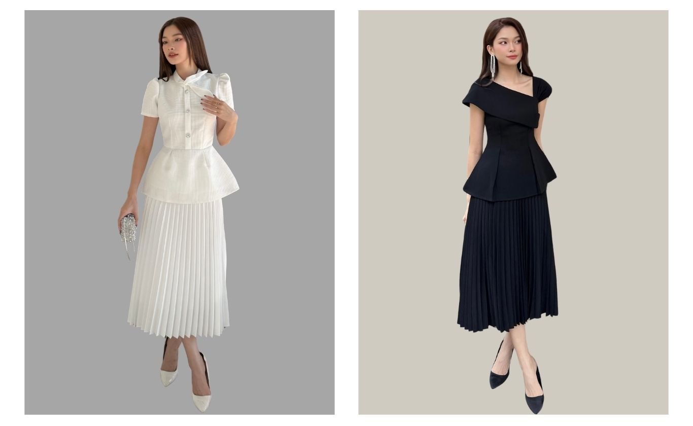 Chân váy dài công sở xếp ly - TK266