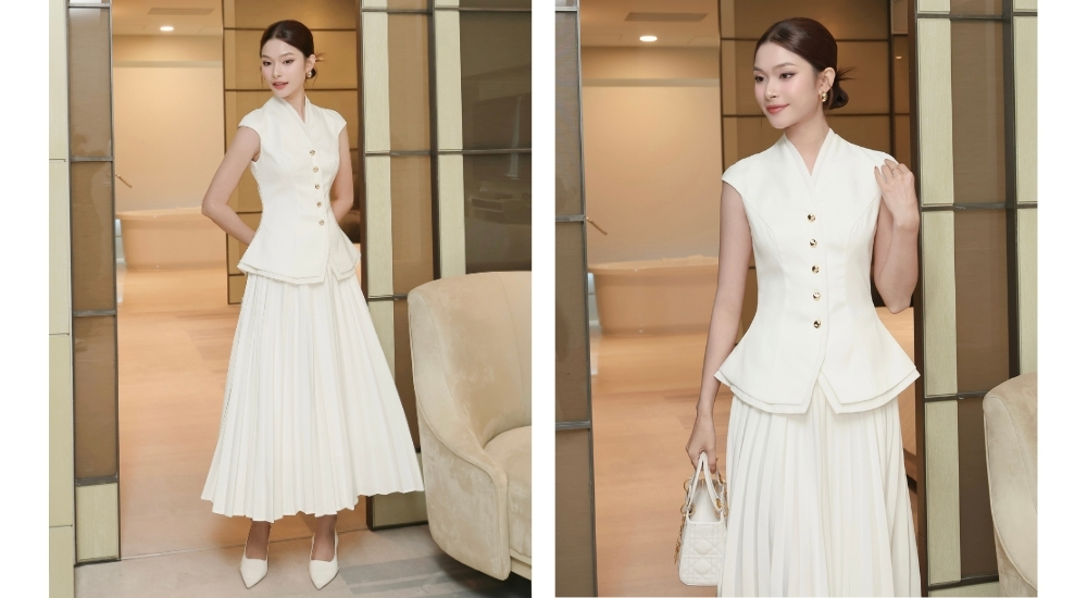 Áo kiểu tiệc peplum kết nút kiểu A4425B