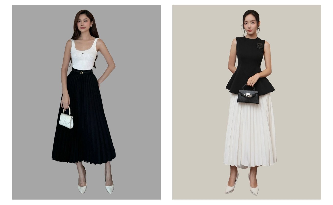 Chân váy dài xếp ly có đỉa - V2662