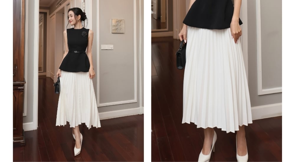 Chân váy dài xếp ly có đỉa - V2662