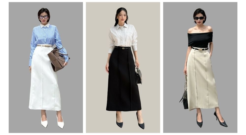 Chân váy suông công sở form dài - V4018A
