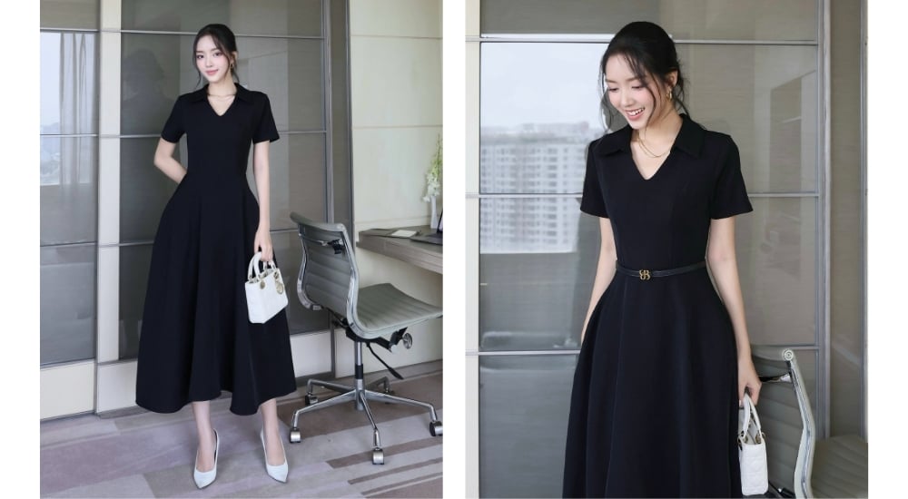 Đầm công sở chữ A phối cổ sơ mi - D4322B