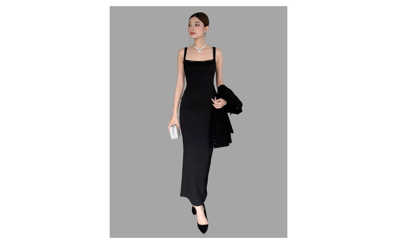 Đầm body 2 dây phối ren ngực - D3737