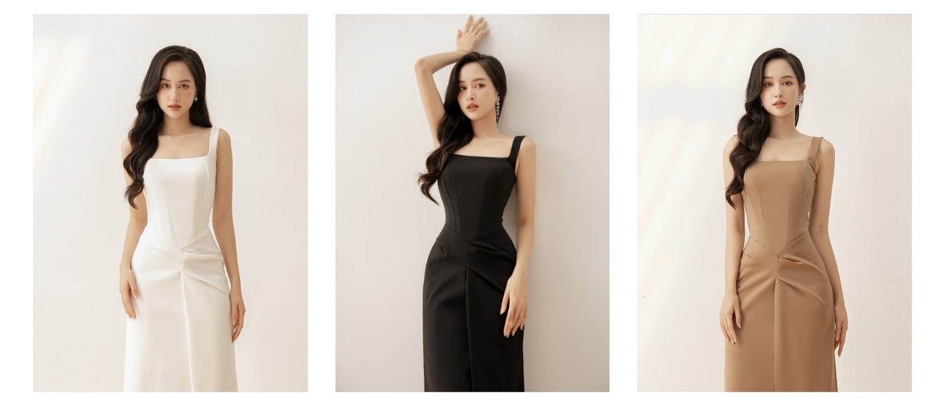 Đầm body 2 dây xếp vải xẻ tà - D2169