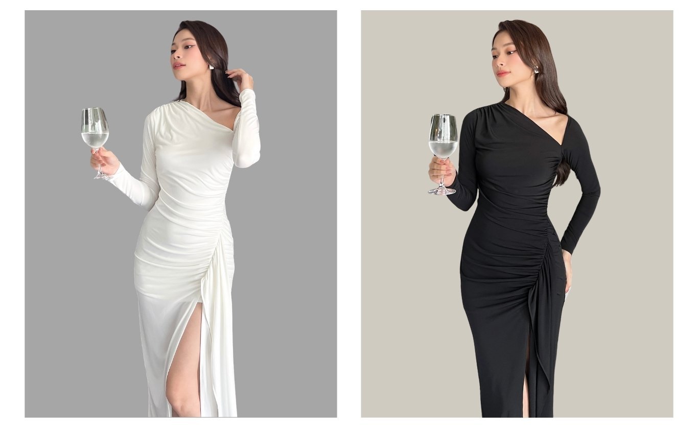Đầm body dài cổ xéo đắp vạt - D2478