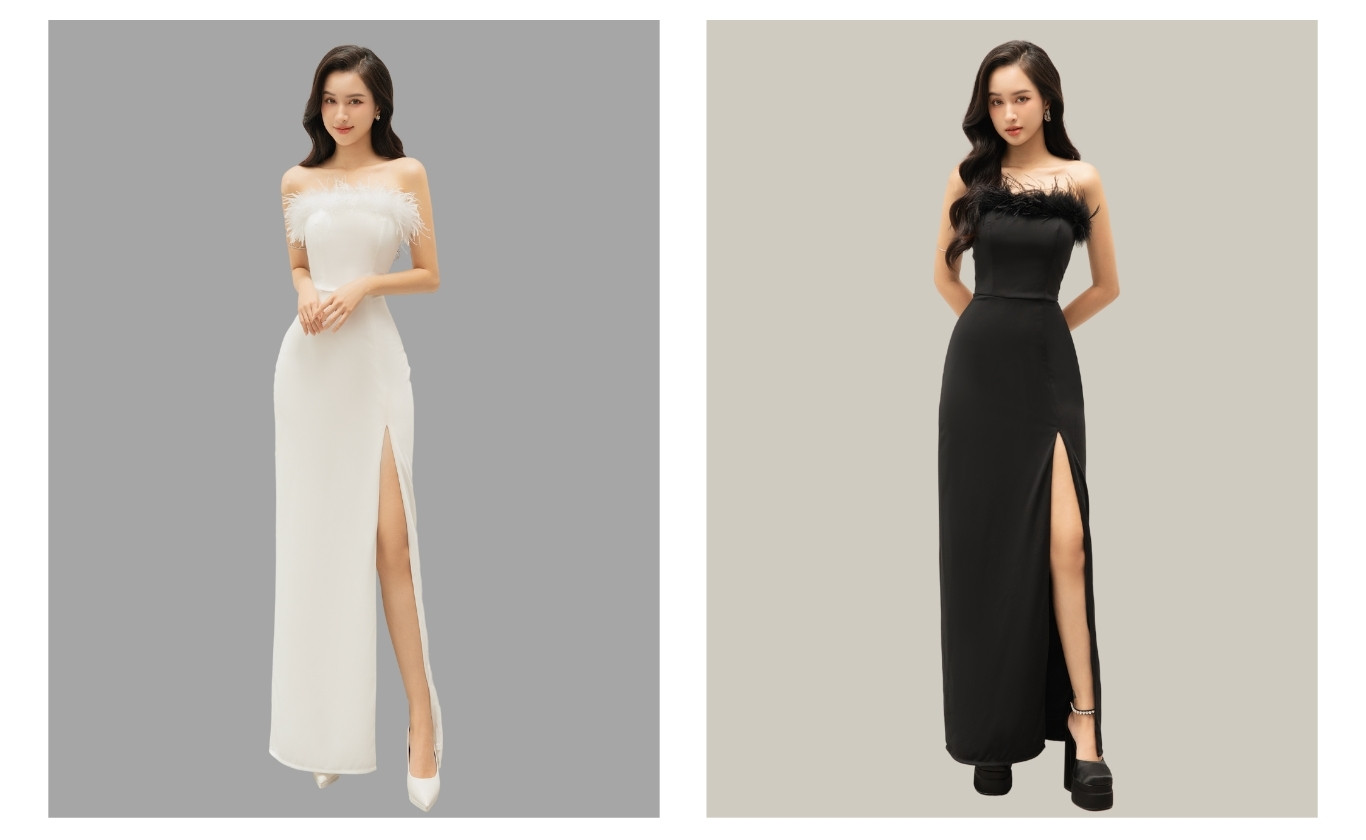 Đầm body dự tiệc phối lông vũ - D1214