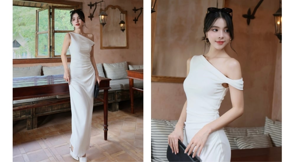 đầm body lệch vai