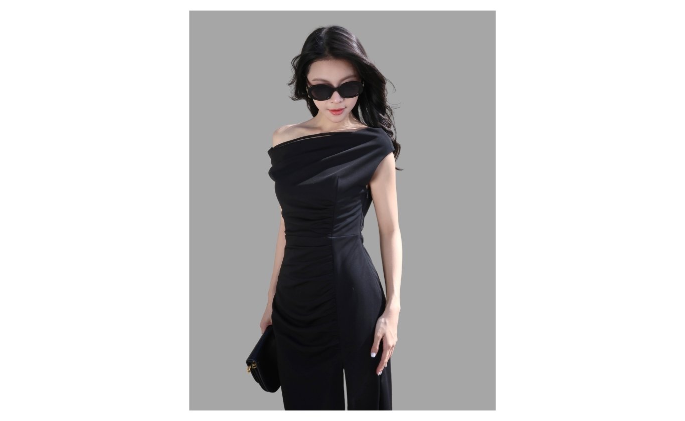 Đầm body trễ vai cổ xéo xẻ tà - D4372A