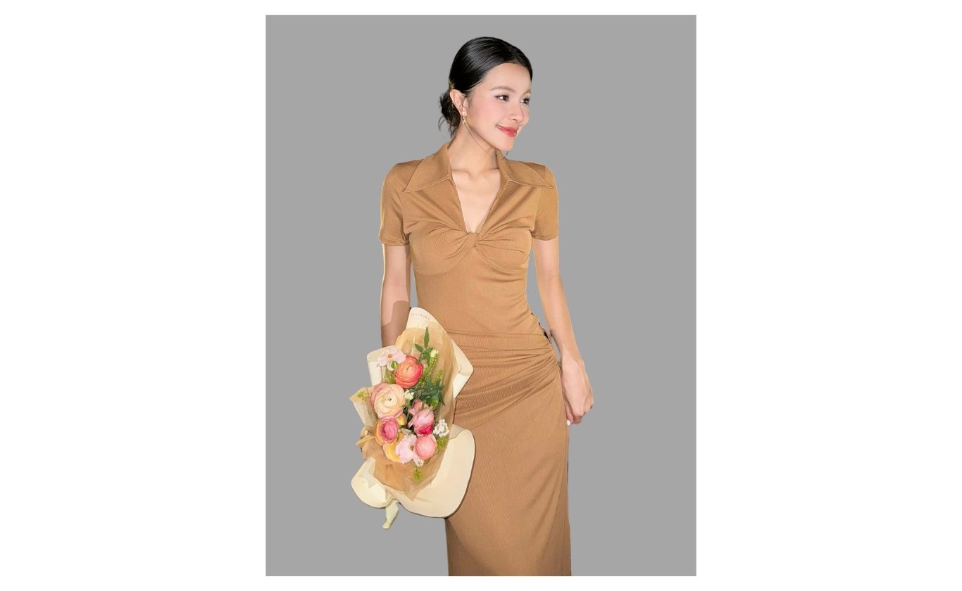 Đầm body xoắn ngực cổ sơ mi - D4342A