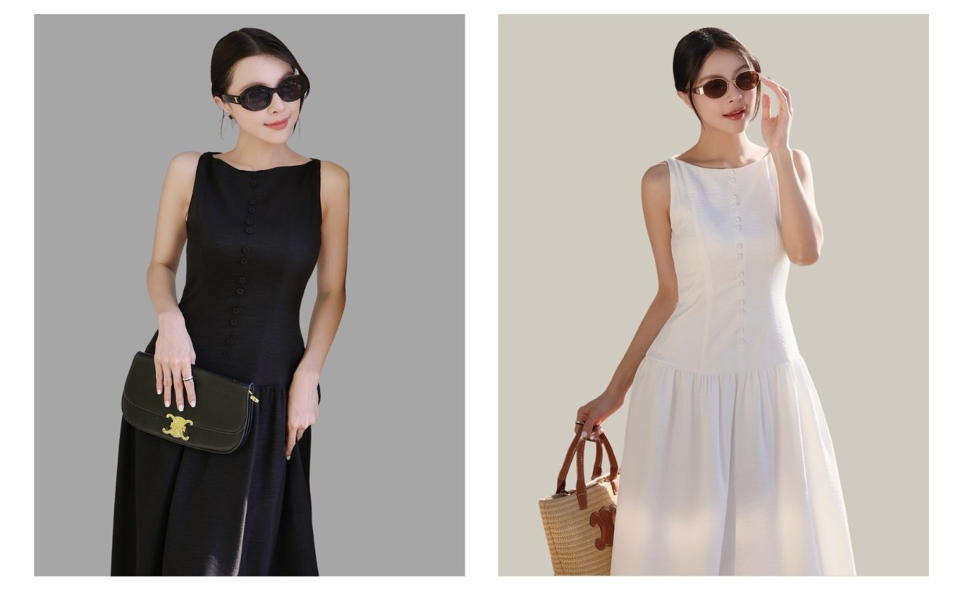 Đầm dài cổ thuyền kết nút kiểu - D4365T