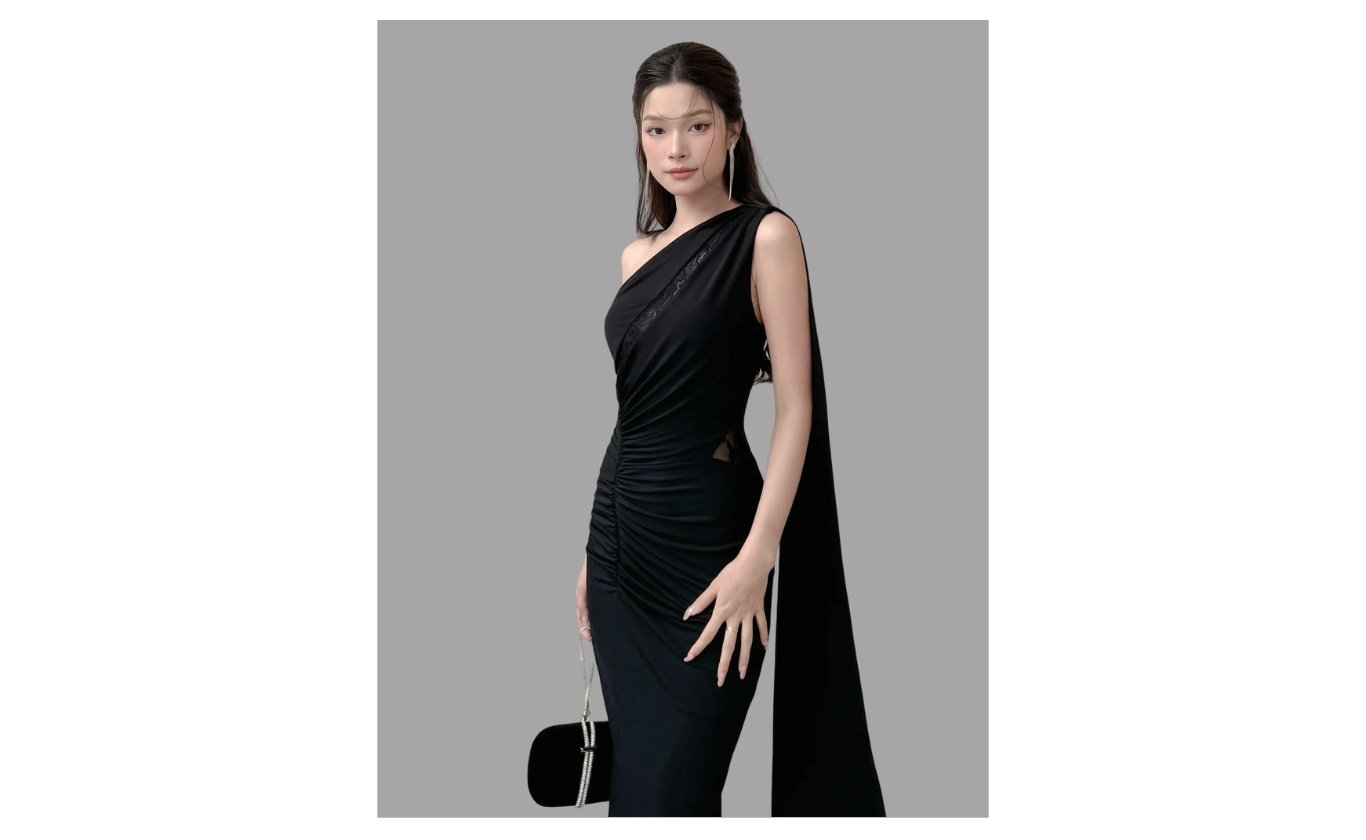 Đầm dài dự tiệc vai xéo vạt dài - D4023B