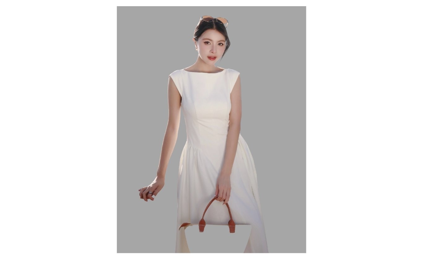 Đầm dài xòe khoét lưng nhún eo - D4327B