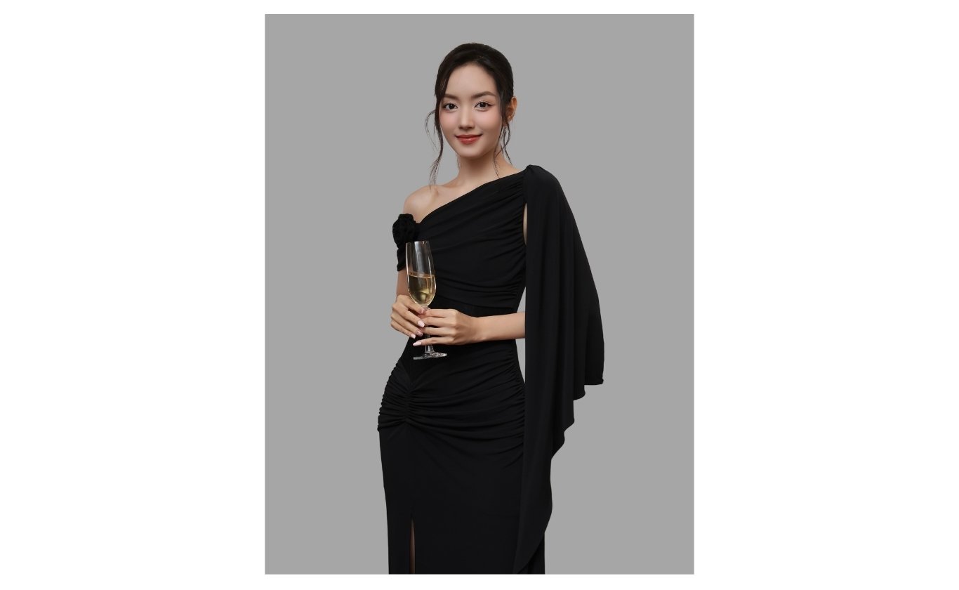 Đầm dự tiệc dài lệch vai xẻ tà - D4269B