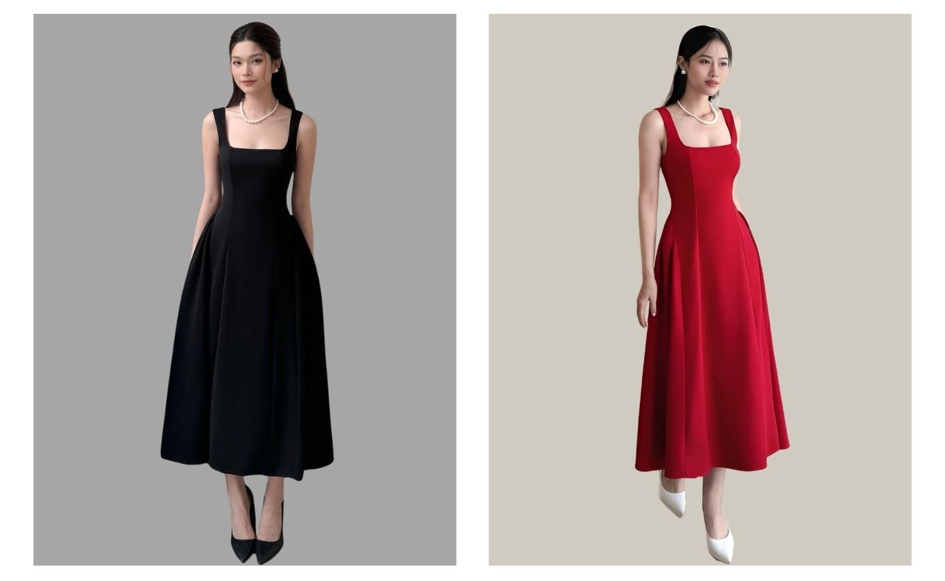 Đầm dự tiệc dài xòe 2 dây - D3992A