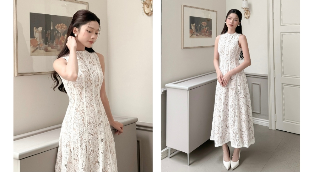 Đầm dự tiệc dài xòe cổ tròn - D4086A