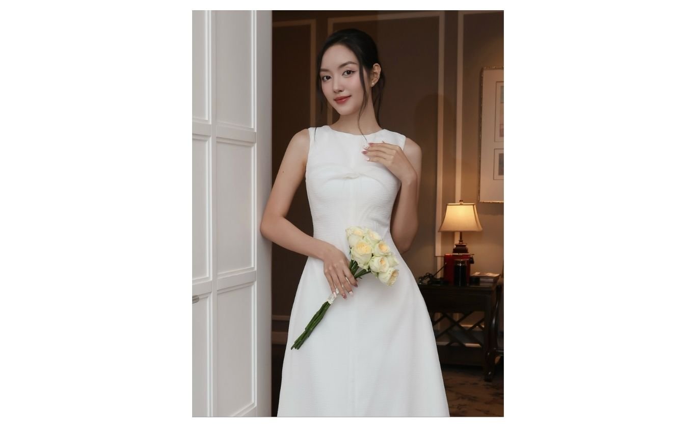 Đầm dự tiệc dài xòe xoắn ngực - D4265B