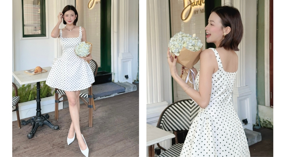 Đầm ngắn chấm bi cổ vuông - D4190T
