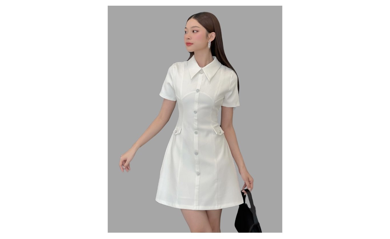 Đầm ngắn công sở phối cổ sơ mi - D3682A