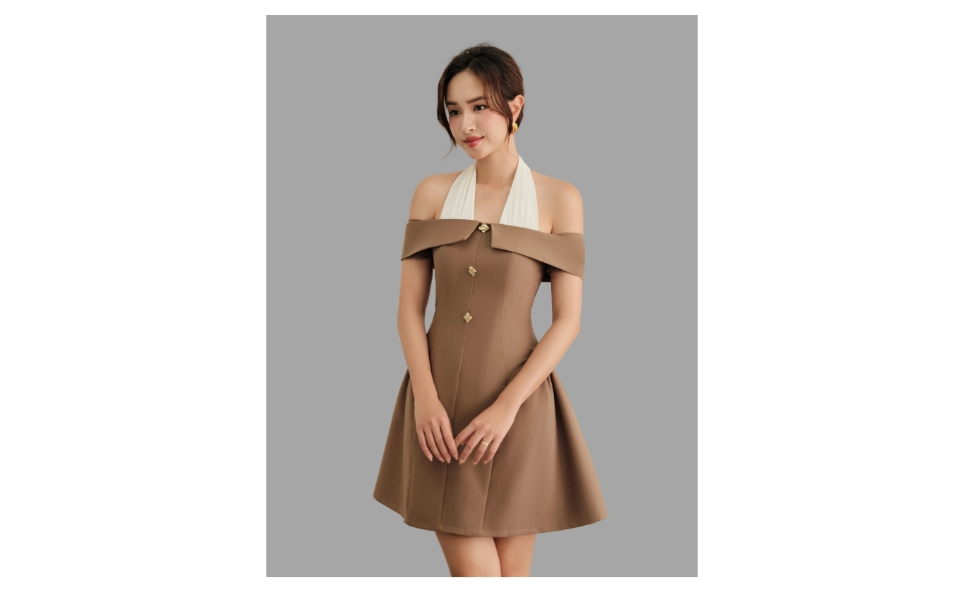 Đầm tiệc ngắn phối dây cổ yếm - D3884B