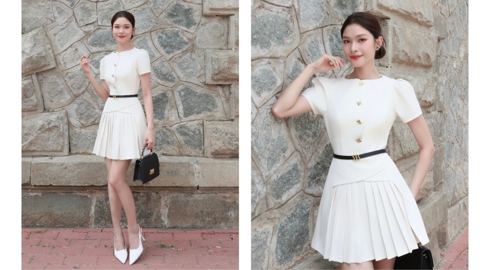 Đầm xòe A công sở ngắn xếp ly D4396A