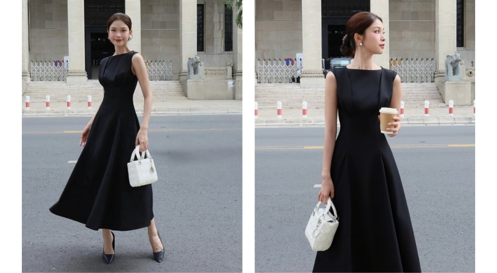Đầm xòe công sở dài không tay D4391B